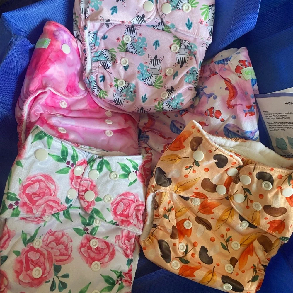 wegreeco Cloth Diapers 5 Pack with 5 Inserts, Washable, Reusable